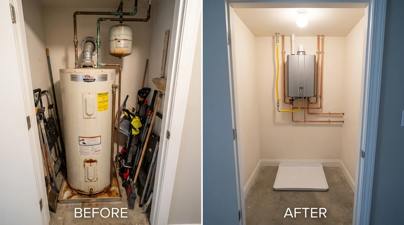 Tank water heater versus wall-mounted tankless unit comparison for Tilton, IL homeowners